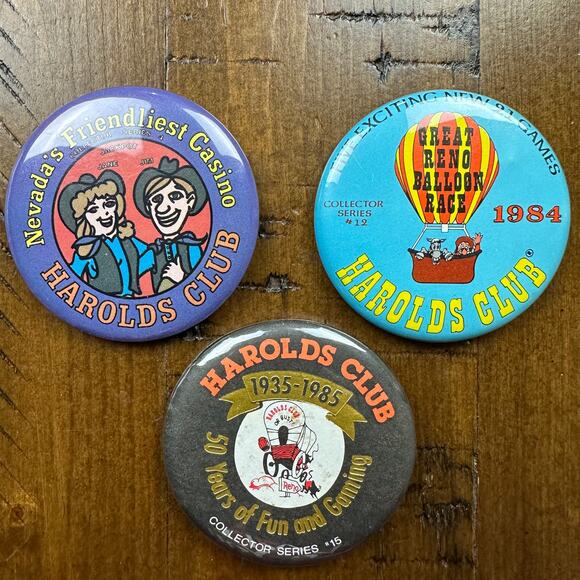 Vintage 80's Harold's Casino Club Great Reno Nevada Balloon Race Pinback Button - Picture 1 of 3